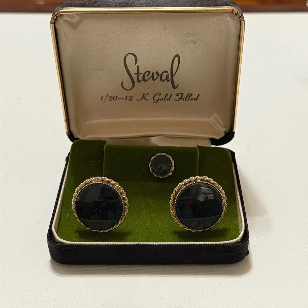 Steval 1/20 12K Gold Filled Cufflinks Jewelry Set preowned built w/original box